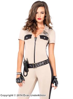 Stellvertretende Sheriffin, Kostüm-Catsuit, Gürtel, Front-Reißverschluss